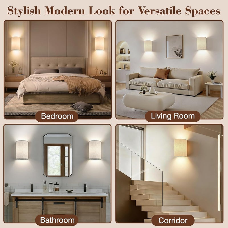 Yunaking Battery Operated Wall Sconce Set of Two: 10000mAh Wireless Wall Light with Rechargeable Magnetic Bulb - Dimmable Wall Lamp with 7 RGB Colors - Linen Shade Sconces with Remote for Bedroom Living Room - Image 5